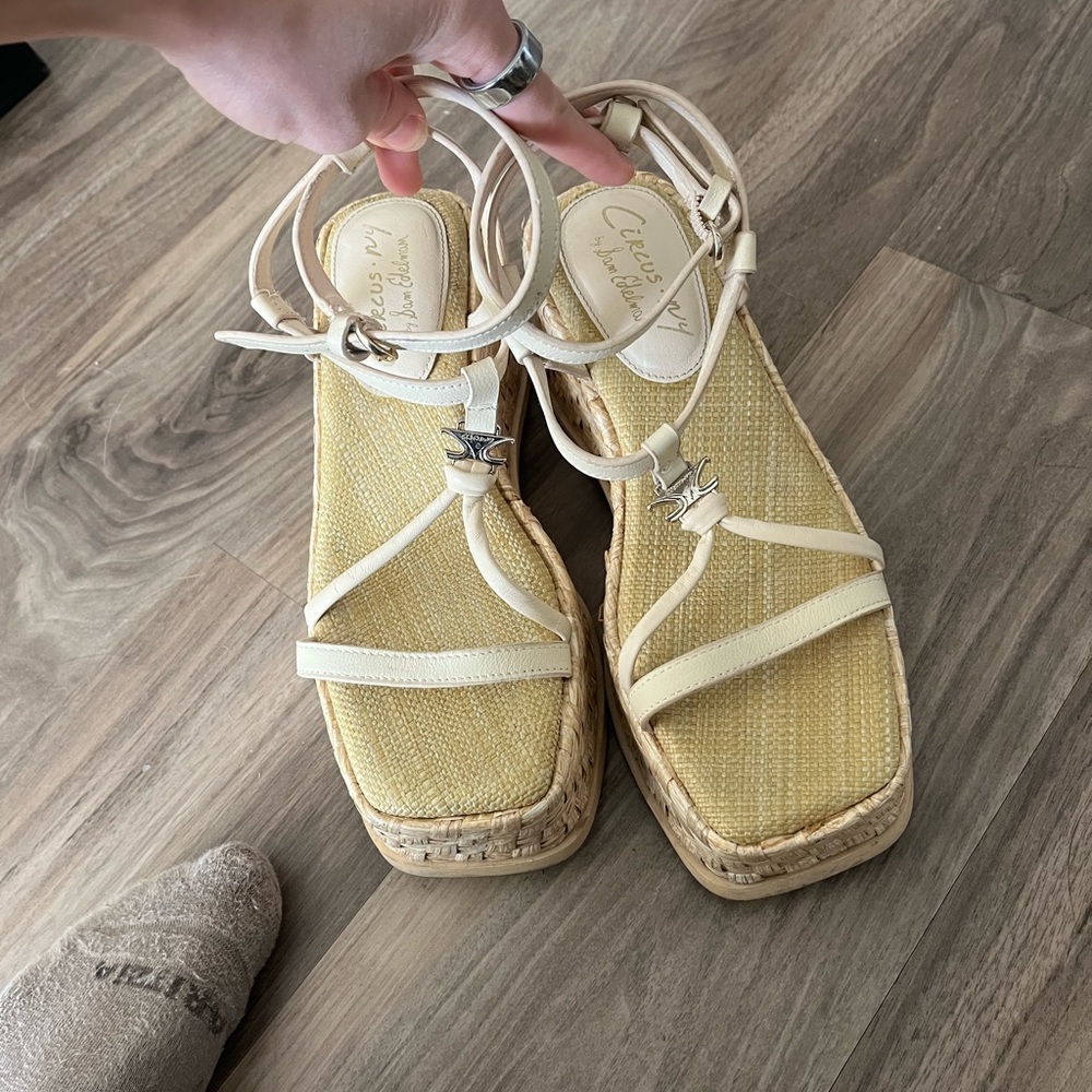 Celine Cream Strappy Sandals with Wedge Heel